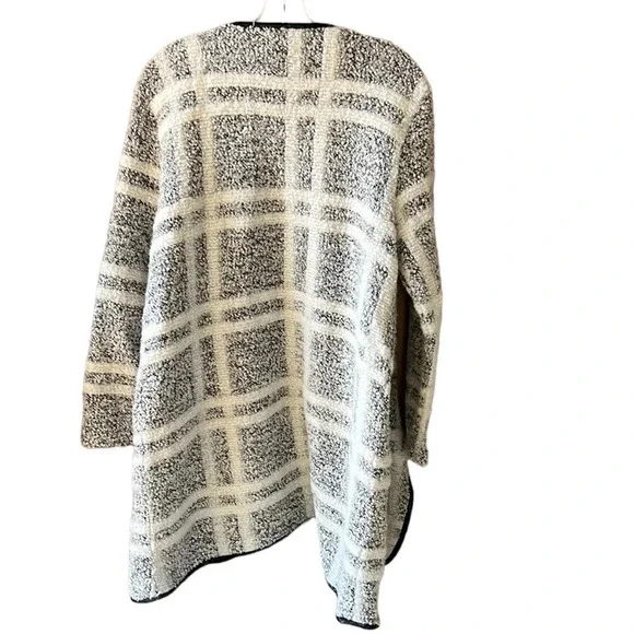 Avec Les Filles Long Line Chunky Knobby Cardigan Jacket Wool Blend Window Pane - Picture 7 of 9